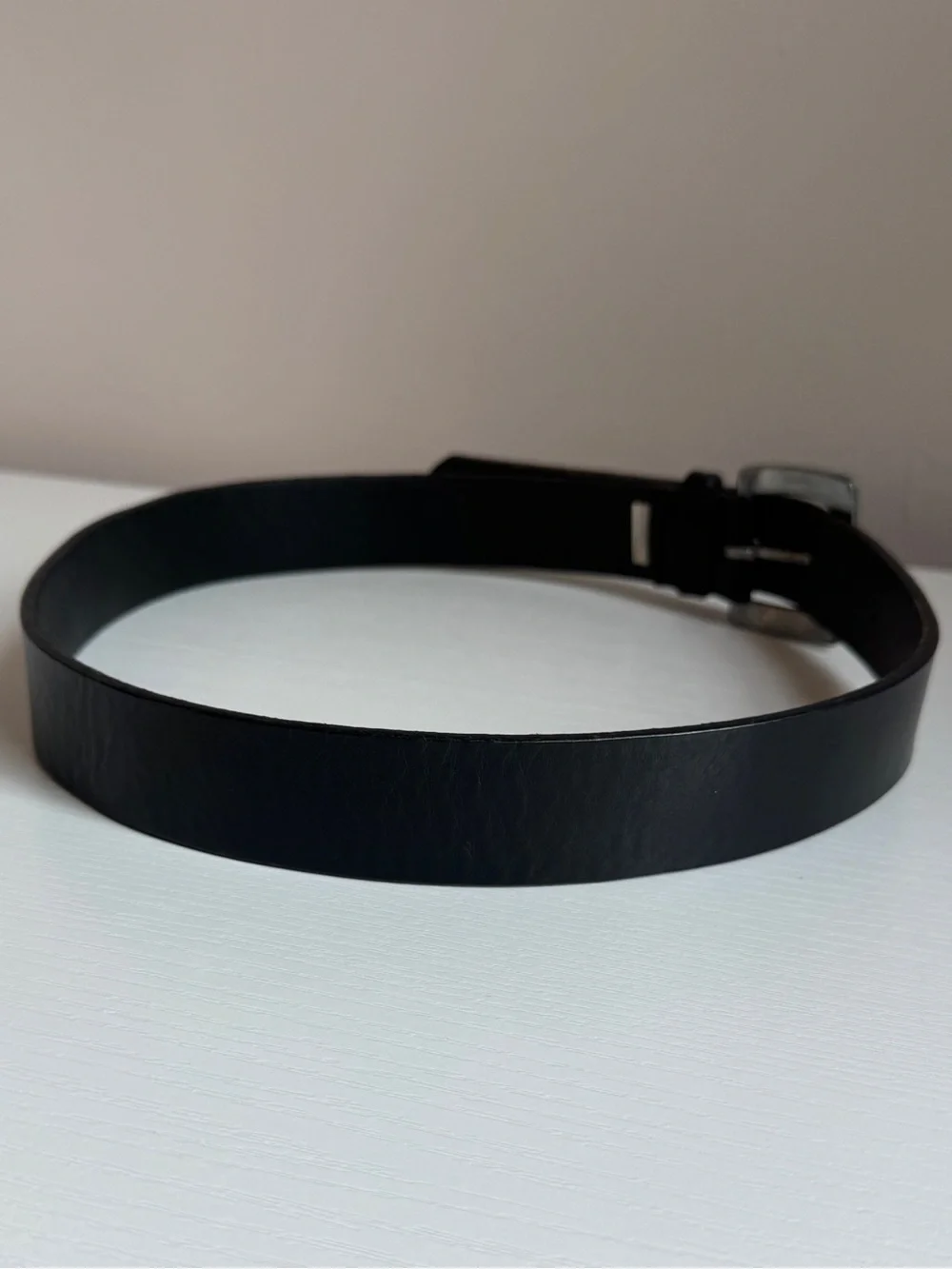 Vintage 80s GAP Thick Genuine Leather Black Large Silver Brass Buckle USA M